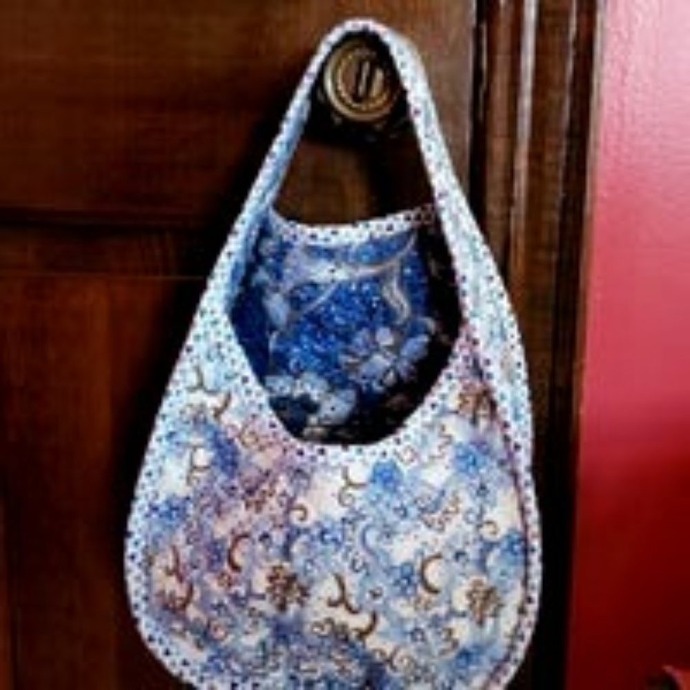 Blue navy brown floral handmade doorknob farmhouse organizer basket pod